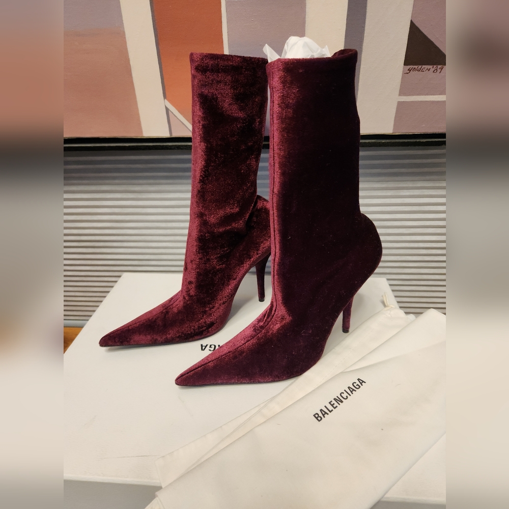 Balenciaga Women's Velvet Boots - Burgundy 37